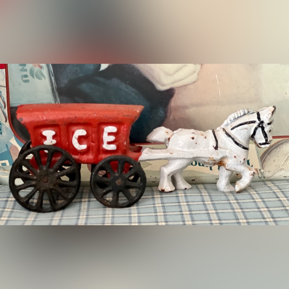 Vintage Cast Iron Ice Wagon with Horse